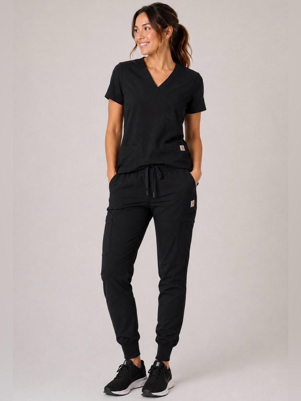 Carhartt Women’s Black Cargo Jogger Scrub Pants Tall M Medium
